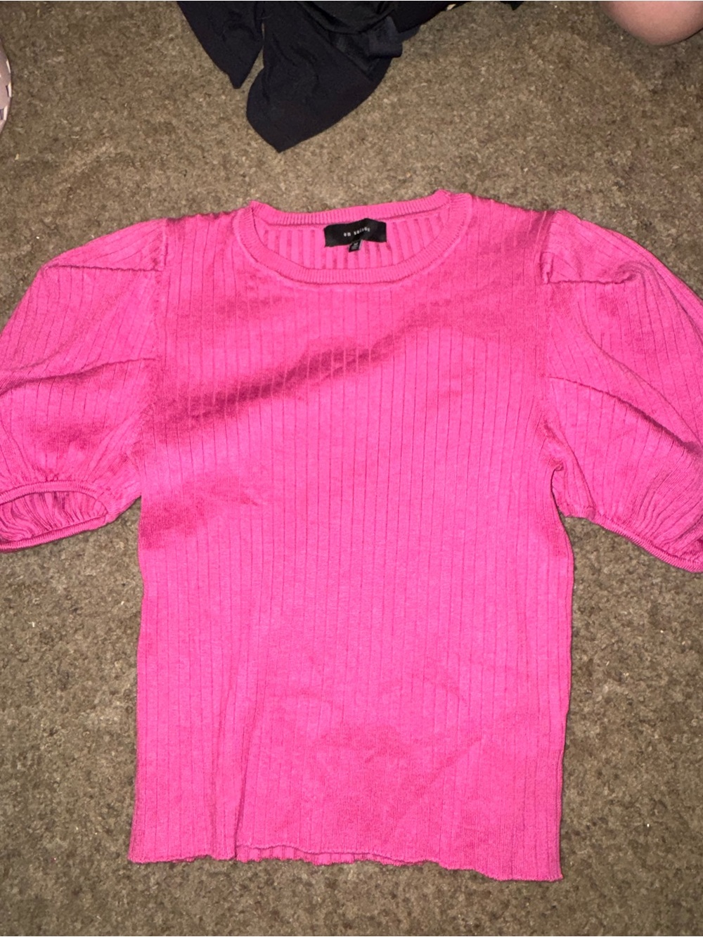En Saison Hot Pink Ribbed Puff-Sleeve Top